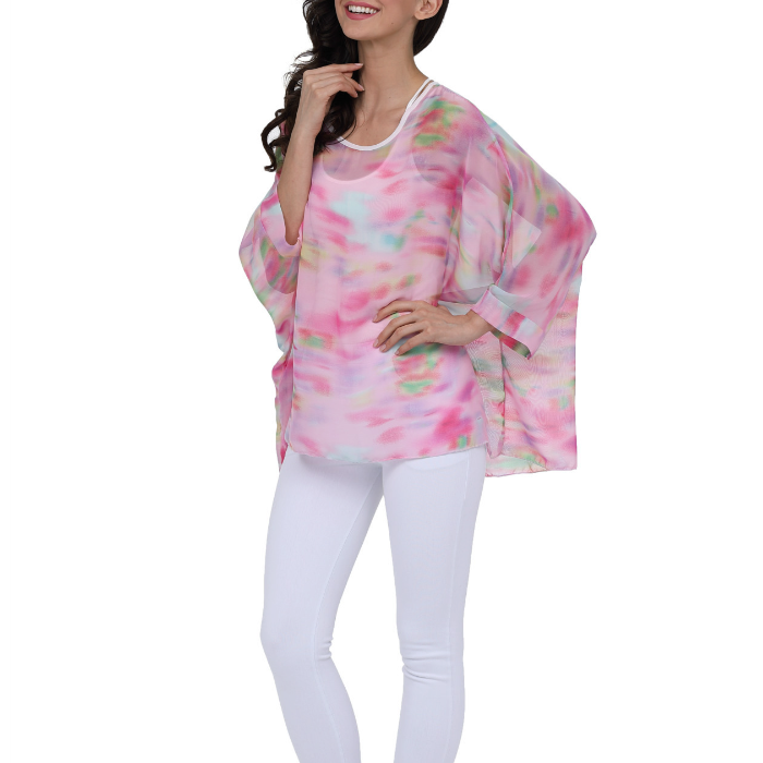 Pink Chiffon Women's Unicorn Blouse: pink, white women's sheer tunic top, casual style
