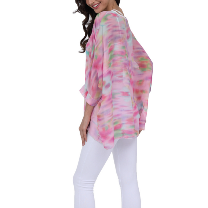 Pink Chiffon Women's Unicorn Blouse: pink, white women's sheer tunic top, casual style