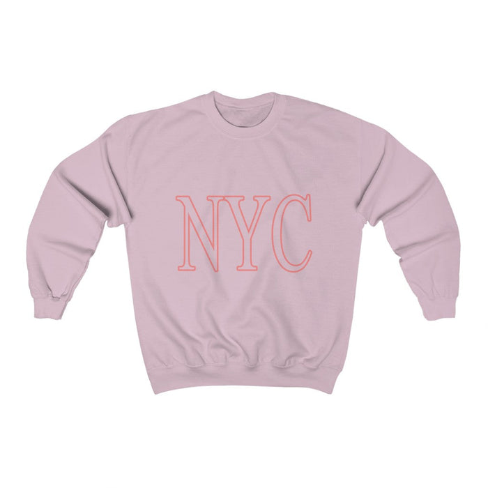 Pink Crewneck Sweatshirt for Women in New York City: light lavender, pale pink sweatshirt, casual minimal graphic style