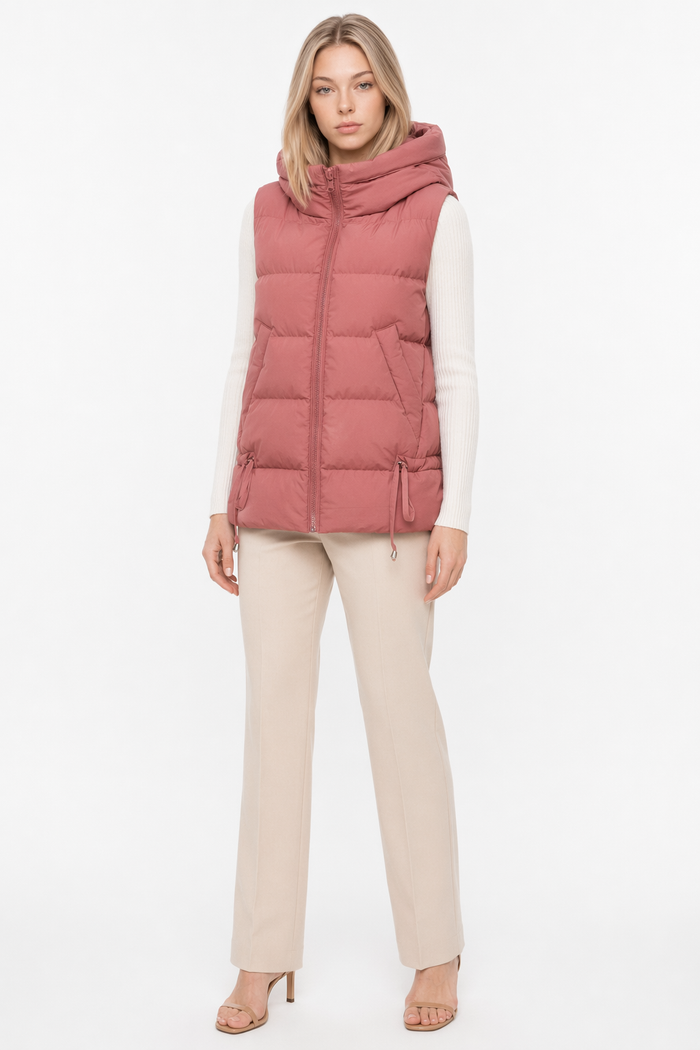 Pink Hooded Puffer Vest with Short Zip Closure for Women Default