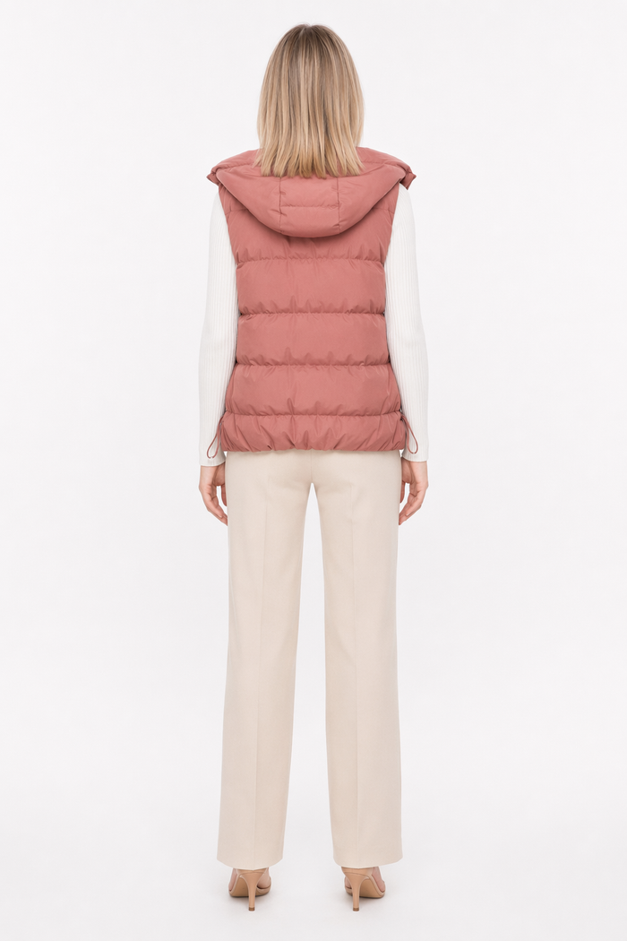 Pink Hooded Puffer Vest with Short Zip Closure for Women Default