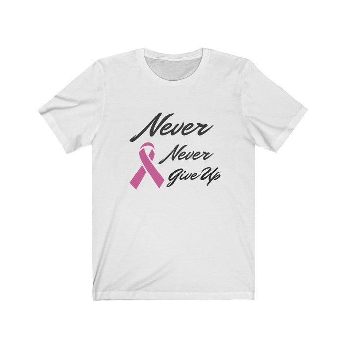 Pink Ribbon Awareness T-Shirt, A Reminder to Persevere: light pink, dark gray breast cancer awareness, casual graphic awarene