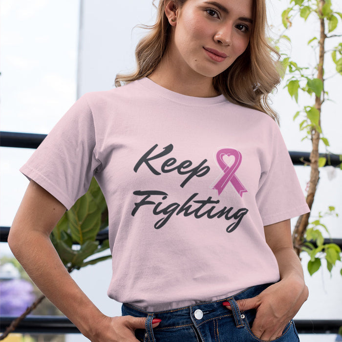 Pink Ribbon Awareness Tee for the Fight Against Cancer: white, black breast cancer awareness, casual graphic style