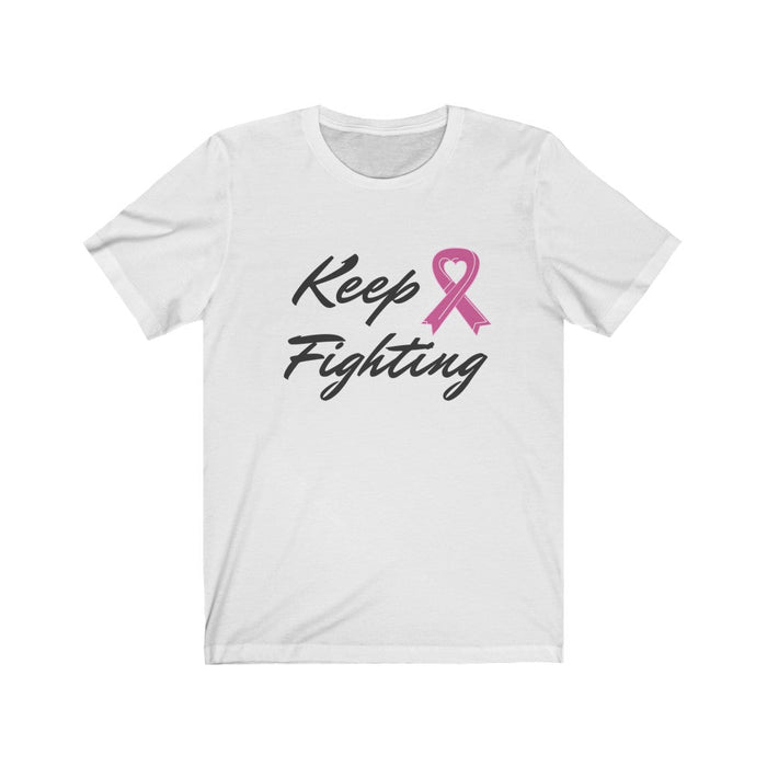 Pink Ribbon Awareness Tee for the Fight Against Cancer: white, black breast cancer awareness, casual graphic style