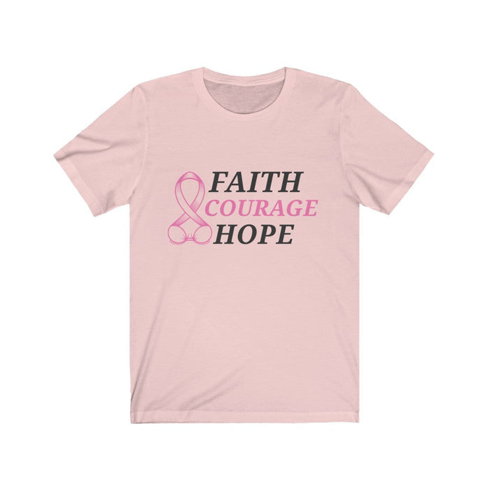Pink Ribbon T-Shirt: Embrace Faith, Courage, and Hope for Breast Cancer Awareness: white, pink breast cancer awareness ribbon