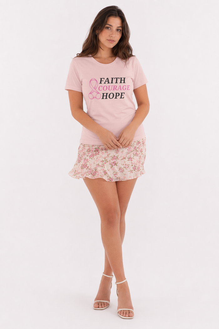 Pink Ribbon T-Shirt: Embrace Faith, Courage, and Hope for Breast Cancer Awareness Soft Pink