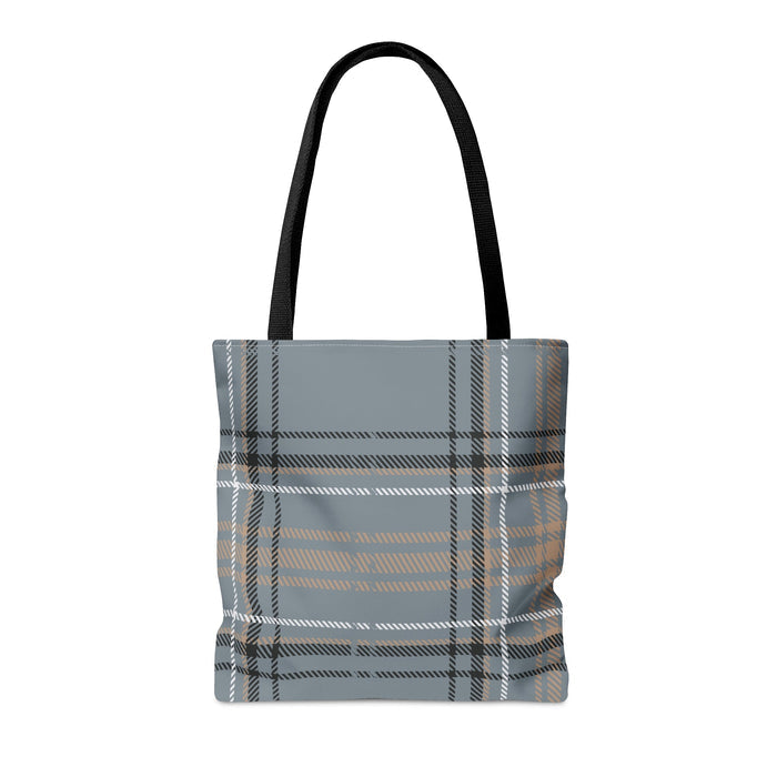 Plaid Gray Shoulder Bag: gray-blue, black tote bag, minimal plaid style