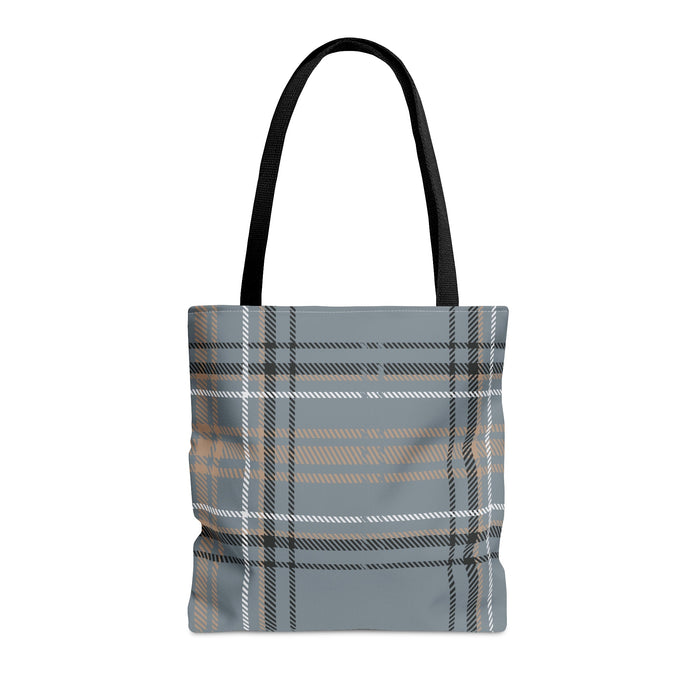 Plaid Gray Shoulder Bag: gray-blue, black tote bag, minimal plaid style