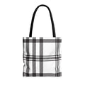 Plaid Tote Bag in Monochrome Design: white, black tote bag, minimal style