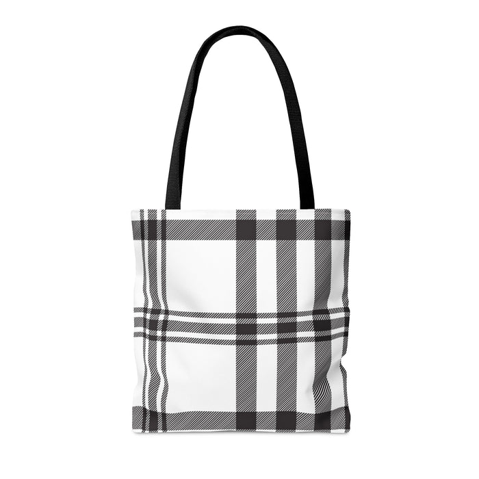 Plaid Tote Bag in Monochrome Design: white, black tote bag, minimal style