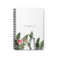 Plant Journey Spiral Notebook: white, black botanical foliage and flowers, minimal botanical illustration style