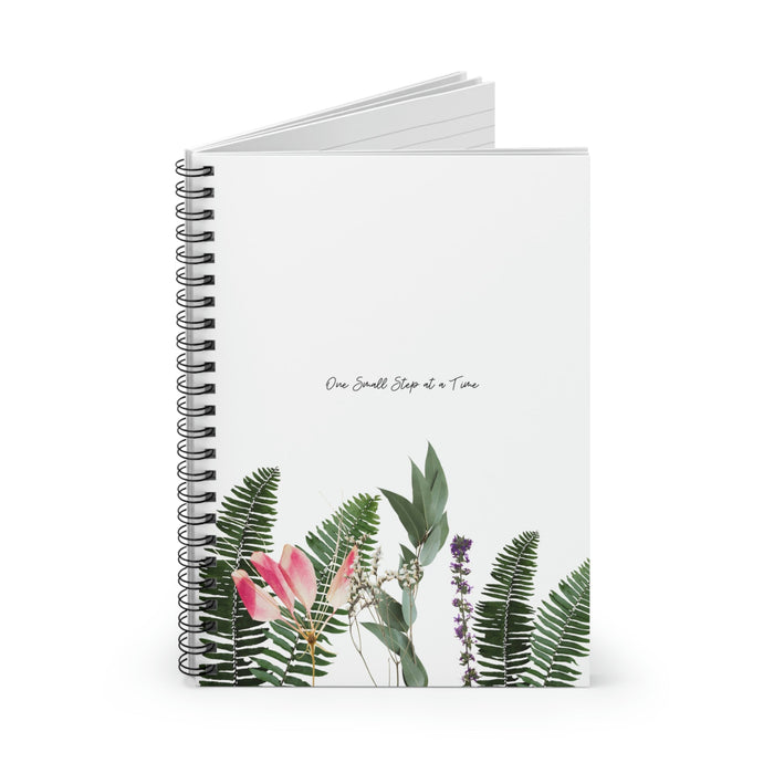 Plant Journey Spiral Notebook: white, black botanical foliage and flowers, minimal botanical illustration style