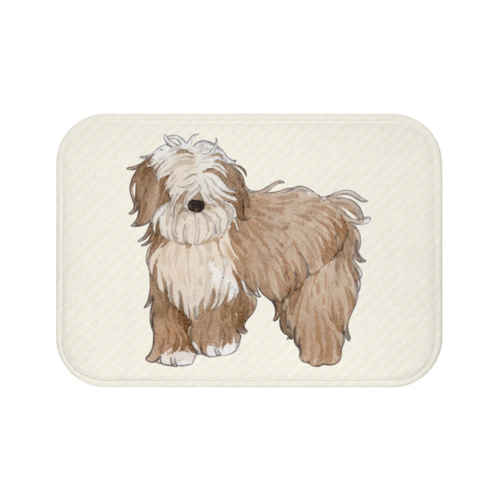 Pleasant Canine Bath Mat: cream, beige shaggy dog, cartoon watercolor illustration style