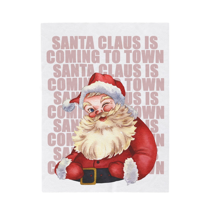 Plush Throw, Santa Claus Inspired Blanket: white, red Santa Claus, vintage cartoon Christmas style