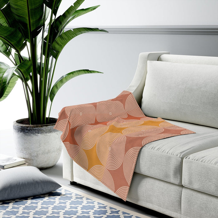 Plush Throw Blanket with Abstract Circle Design: terracotta orange, peach decorative throw blanket, modern geometric style