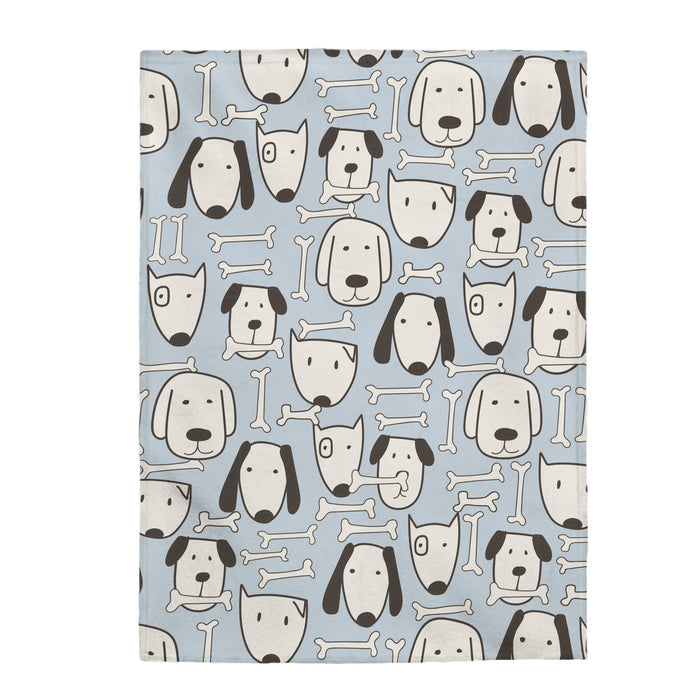Plush Throw Blanket with Canine Design: light gray, dark gray cartoon dogs