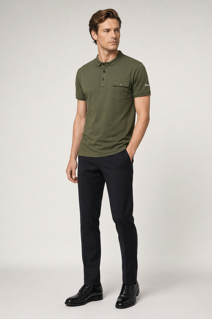 Pocketed Men's Short Sleeve Polo Army Green