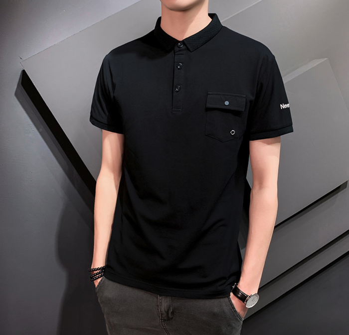 Pocketed Men's Short Sleeve Polo: olive green, dark green short-sleeve polo shirt, casual minimal style