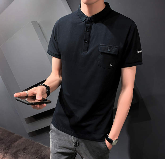 Pocketed Men's Short Sleeve Polo: olive green, dark green short-sleeve polo shirt, casual minimal style