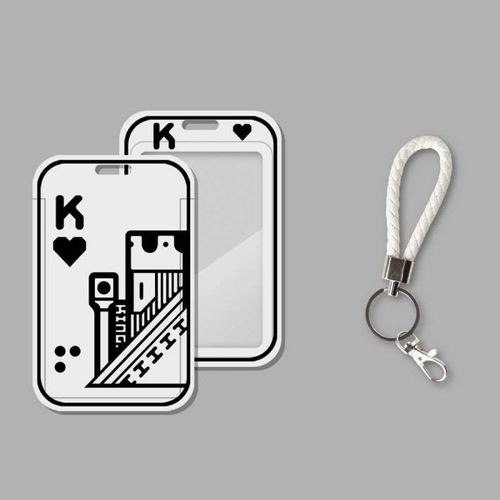 Poker Badge Holder: Stylish & Versatile: white, black playing card king of hearts theme, minimal graphic style