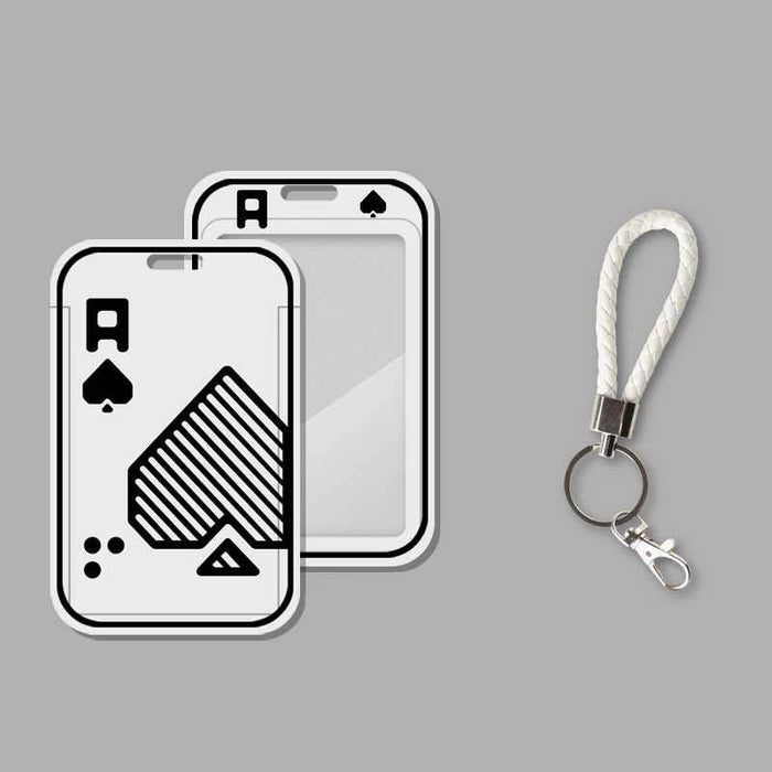 Poker Badge Holder: Stylish & Versatile: white, black playing card king of hearts theme, minimal graphic style