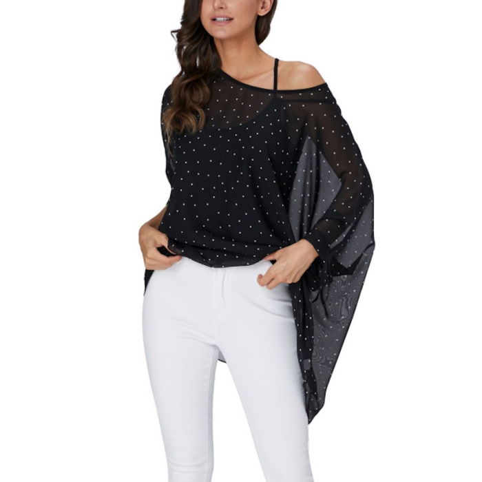 Polka Dot Chiffon Blouse for Women: black, white women's blouse/top, dressy casual style