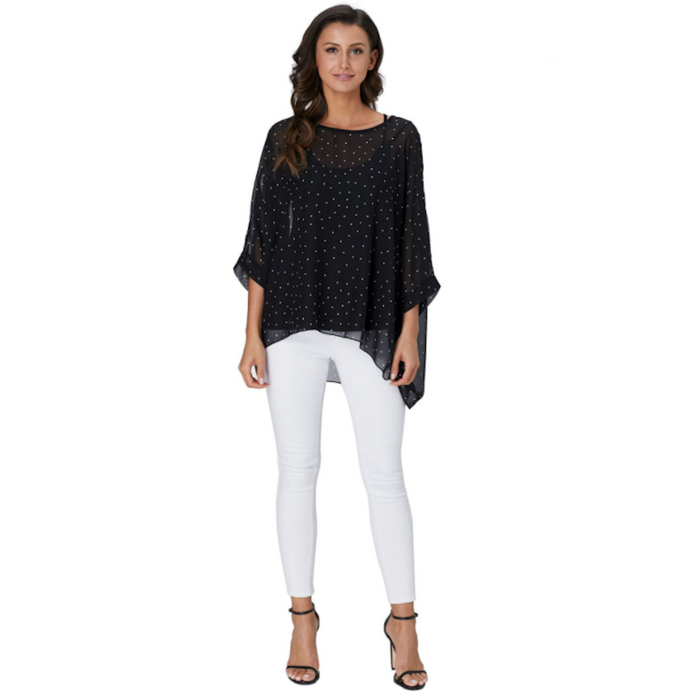 Polka Dot Chiffon Blouse for Women: black, white women's blouse/top, dressy casual style