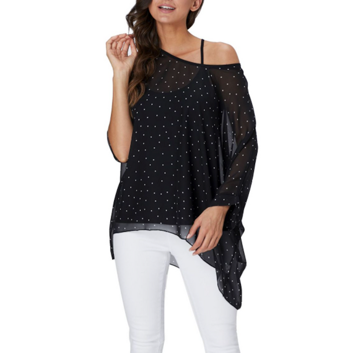 Polka Dot Chiffon Blouse for Women: black, white women's blouse/top, dressy casual style