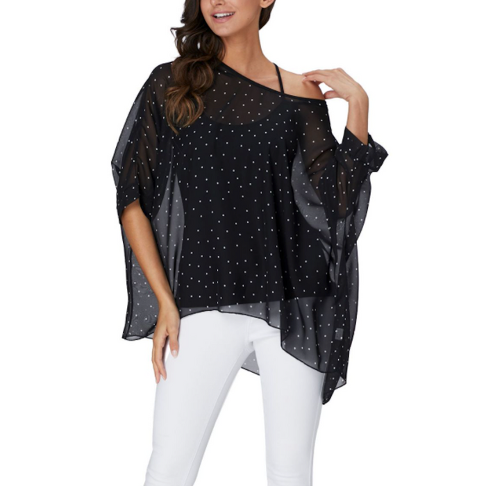 Polka Dot Chiffon Blouse for Women: black, white women's blouse/top, dressy casual style
