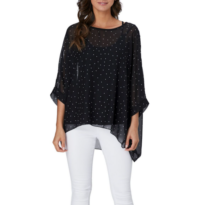 Polka Dot Chiffon Blouse for Women: black, white women's blouse/top, dressy casual style