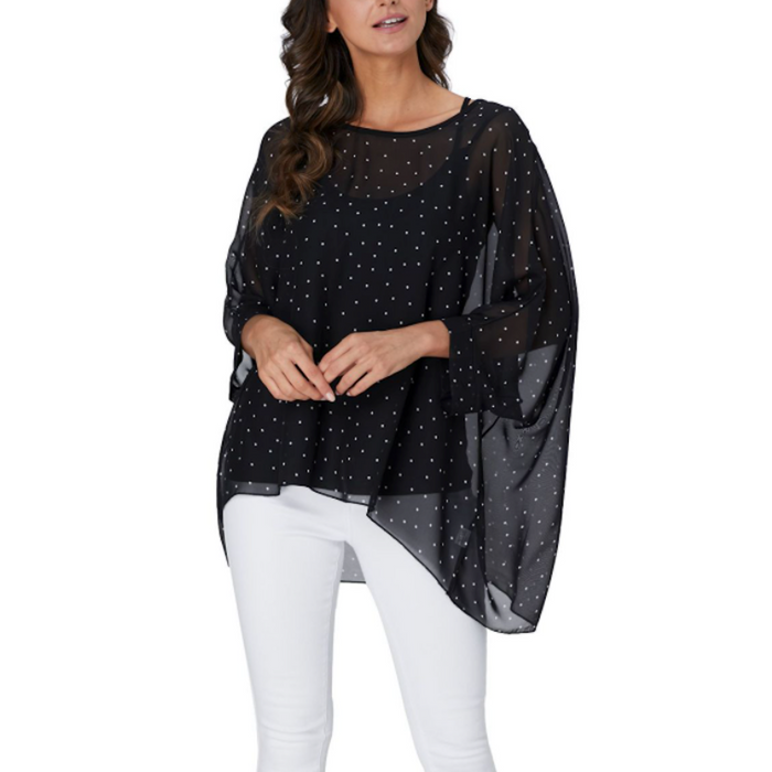 Polka Dot Chiffon Blouse for Women: black, white women's blouse/top, dressy casual style