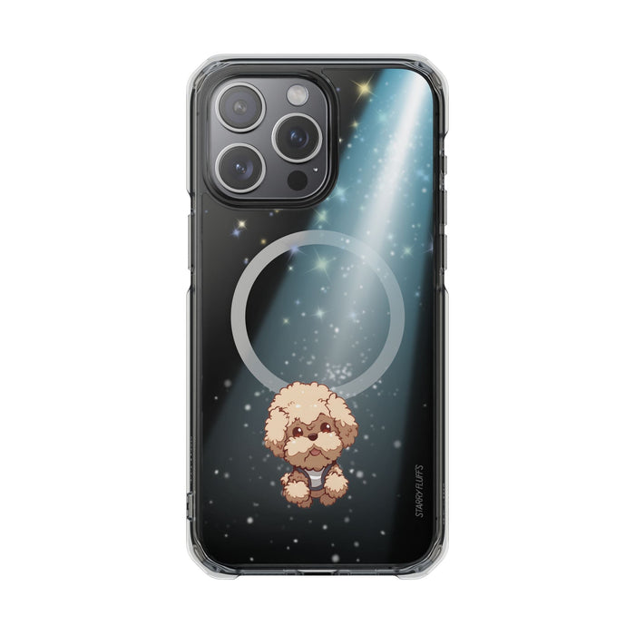 Pookie the Poodle, Luminous Canine Floating in Space Transparent Magnetic Phone Case for iPhone Collection: black, dark teal