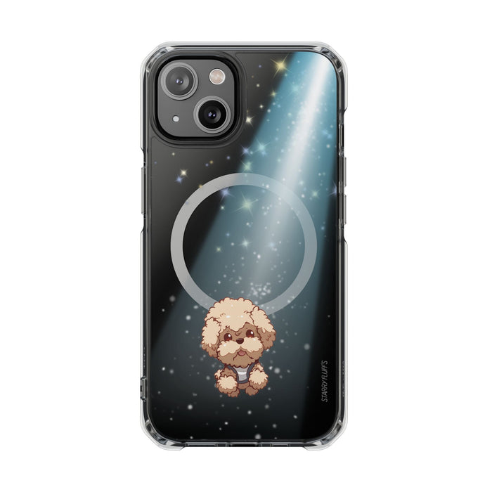 Pookie the Poodle, Luminous Canine Floating in Space Transparent Magnetic Phone Case for iPhone Collection: black, dark teal