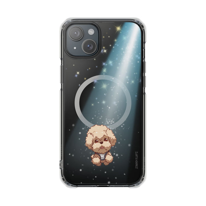 Pookie the Poodle, Luminous Canine Floating in Space Transparent Magnetic Phone Case for iPhone Collection: black, dark teal