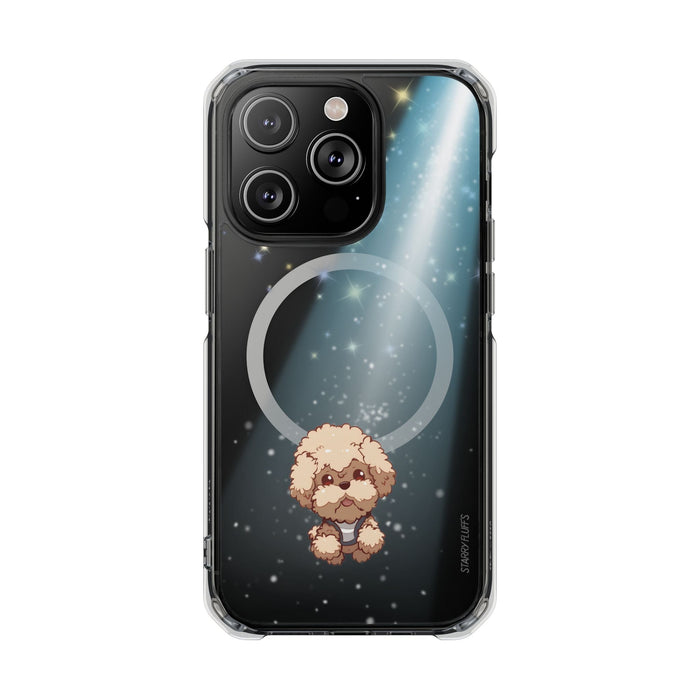 Pookie the Poodle, Luminous Canine Floating in Space Transparent Magnetic Phone Case for iPhone Collection: black, dark teal