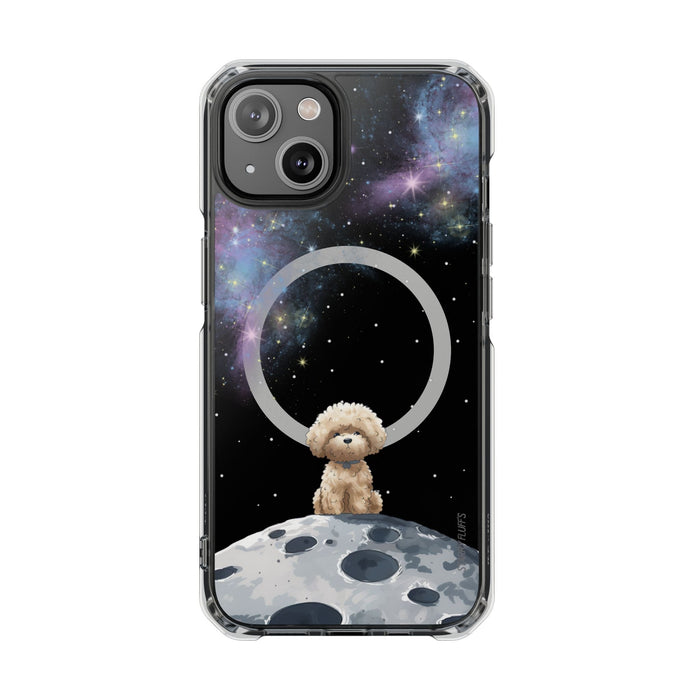Pookie the Poodle in Space, Magnetic Clear Case for iPhone Models by Starry Fluff: black, dark blue teddy bear in space with