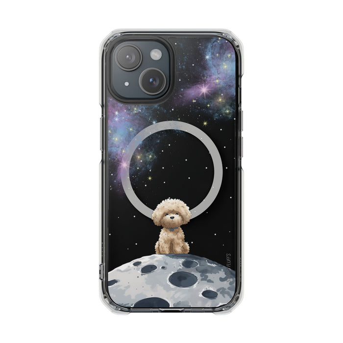 Pookie the Poodle in Space, Magnetic Clear Case for iPhone Models by Starry Fluff: black, dark blue teddy bear in space with