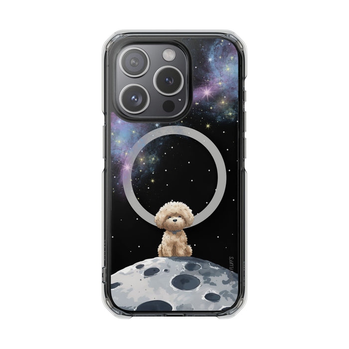 Pookie the Poodle in Space, Magnetic Clear Case for iPhone Models by Starry Fluff: black, dark blue teddy bear in space with