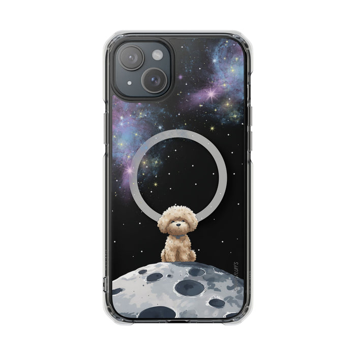 Pookie the Poodle in Space, Magnetic Clear Case for iPhone Models by Starry Fluff: black, dark blue teddy bear in space with