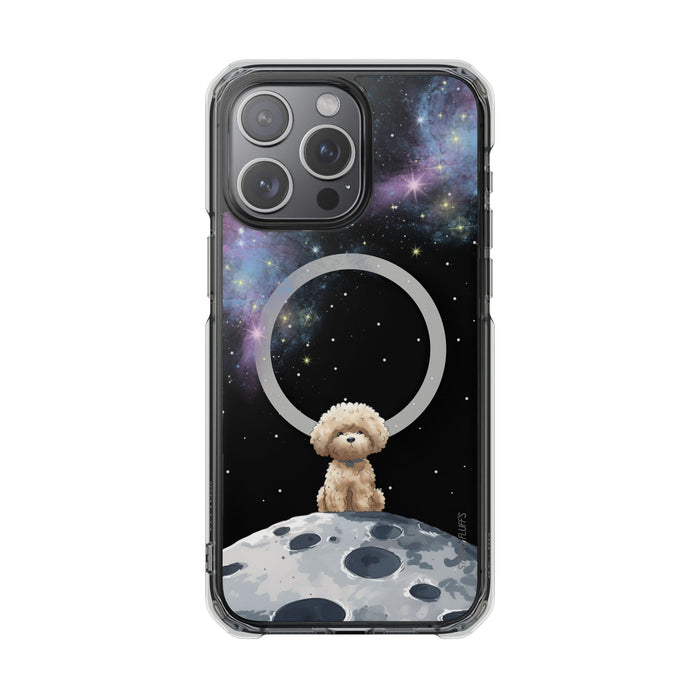 Pookie the Poodle in Space, Magnetic Clear Case for iPhone Models by Starry Fluff: black, dark blue teddy bear in space with