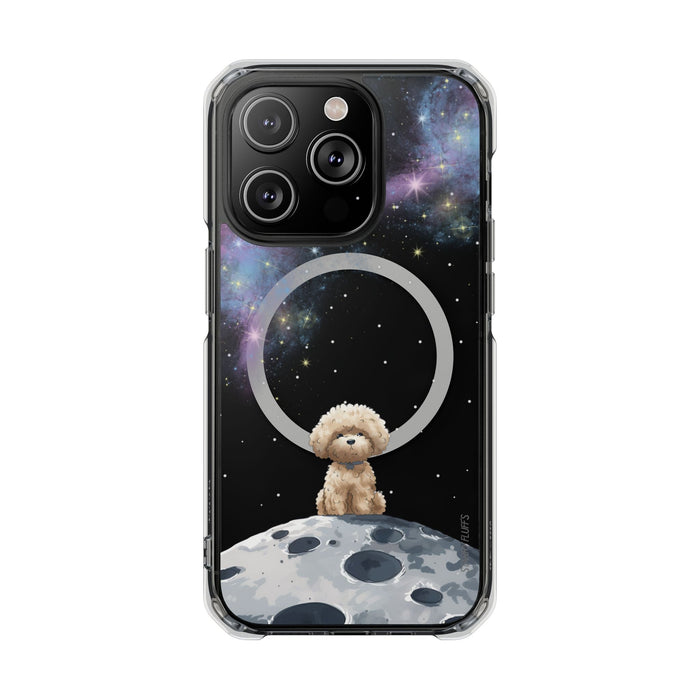 Pookie the Poodle in Space, Magnetic Clear Case for iPhone Models by Starry Fluff: black, dark blue teddy bear in space with
