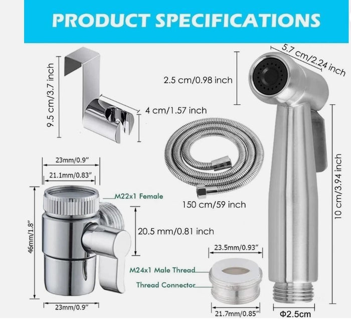 Portable Bidet Sprayer Kit Toilet Handheld Shower 3 Way Diverter TapHose Set-220