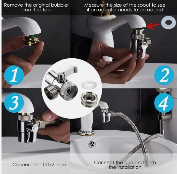 Portable Bidet Sprayer Kit Toilet Handheld Shower 3 Way Diverter TapHose Set-220