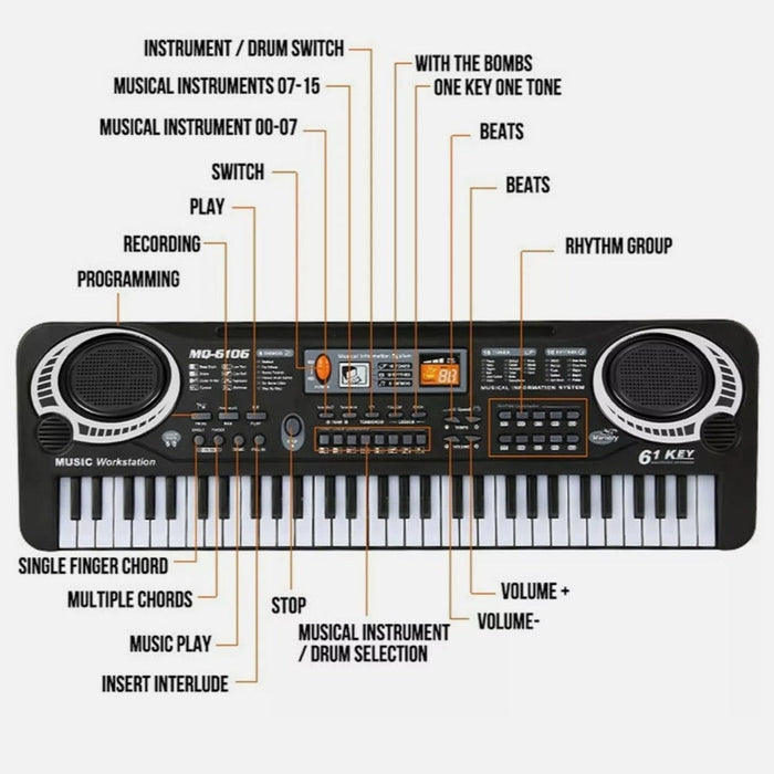 Portable Kids' Electronic Keyboard, Musical Piano: black, white electronic keyboard, modern electronic instrument style