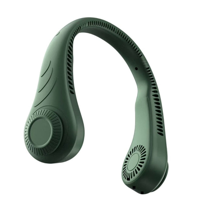 Portable Neck Fan with Bladeless Cooling Technology: white, light gray wearable neck fan, minimal modern style