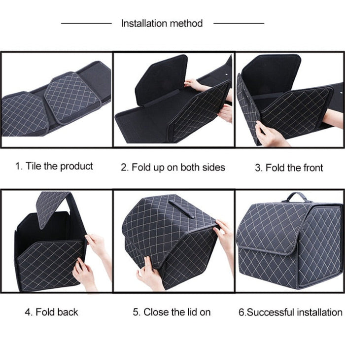 Portable Storage Solution: Streamlined Organization On-the-Go: black, dark gray quilted car trunk storage organizers, minimal