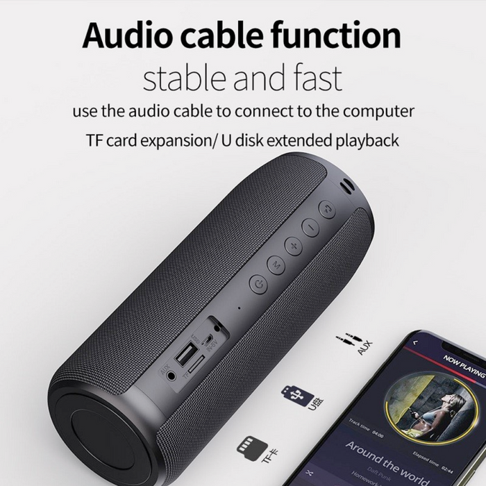Portable Waterproof Bluetooth Subwoofer Speaker: dark blue, black portable Bluetooth speaker, modern minimal tech style