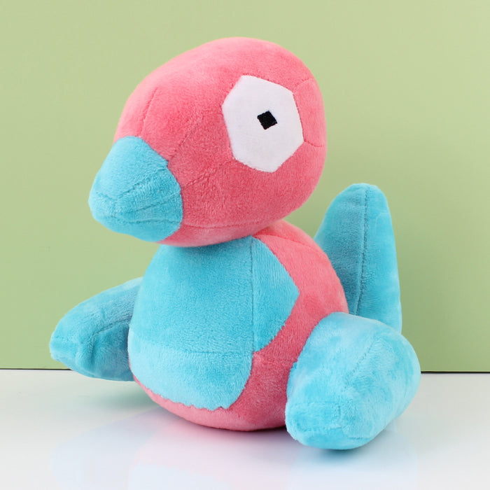 Porygon Plush Toy: Soft, Durable, Detailed: pink, turquoise blue cartoon bird character, cartoon, kawaii style