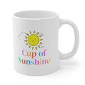 Positive Words Mug for a Brighter Day: white, yellow smiling sun with clouds, cute cartoon style