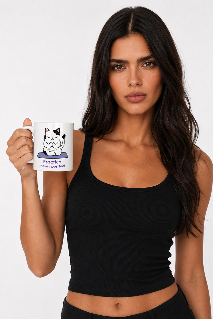 Practice Makes Purrfect - Yoga Themed Mug Default